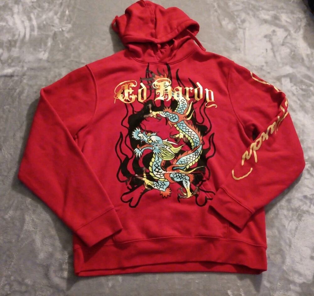 Ed Hardy Hoodie Sweatshirt Mens Large Chinese Dragon